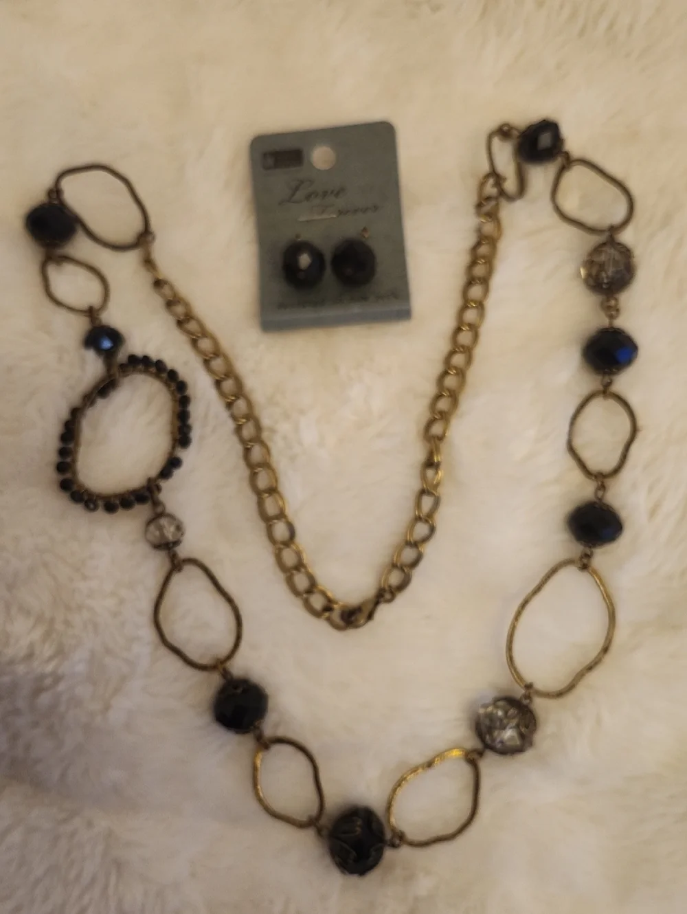 Black and Gold Beaded Statement Necklace with Earrings